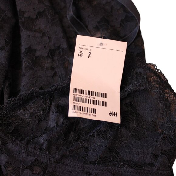 NWT H&M Lace Bodysuit Small Navy Blue Lace Sheer Adjustable Straps T85 - Picture 6 of 8